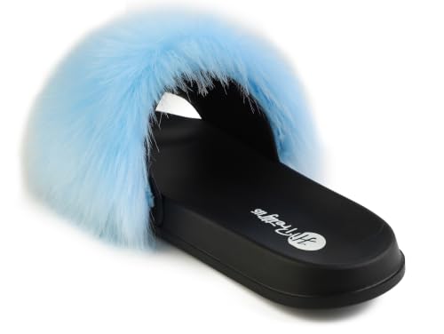 Image of Women's Faux Fur Slides, Open Toe Cute Fur Slippers, Indoor or Outdoor Comfortable Furry Slide Sandals With Fluffy Fur