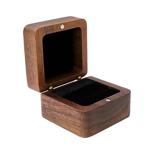 Caja De Anillo De Madera - 55x35mm Negro, Puerta Rústica, Elegante Caja De Joyería, Organizador De Anillos Pequeños, Vitrina De Almacenamiento Hecho A Mano | Almacenamiento Para La Propuesta De Viaje