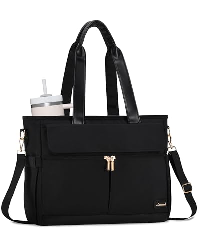 Image of LOVEVOOK Upgrade Version Work Bags for Women 15.6 Inch Laptop Bag Large Capacity Mutiple Pockets Teacher Bag Water Resistant Canvas Tote Bag Purse for Office Travel College Nurse Teacher, Black