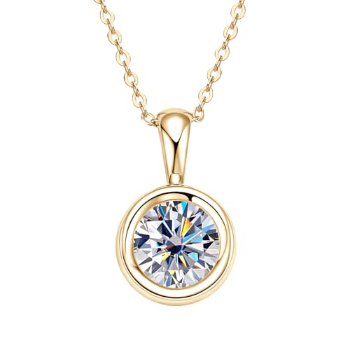Classic 2 Carat Round Cut Diamond Pendant Necklace in Sterling Silver, Bezel-Set White Diamond, Diamond Jewelry for Women