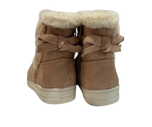 Girls Fuzzy Warm Winter Short Boots with Furry Faux Fur Lining Bootie Shoes, Color Tan/Big Kids Girls, Size 73