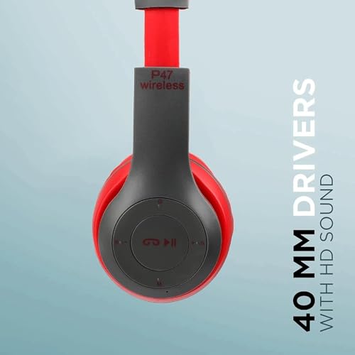 Image of Multi Function Mode Wireless Bluetooth Headphones with Mic, Ultra HD Sound, Wired & Wireless Gaming Headset, On-Ear Foldable Headphones with Deep Bass, Noise Isolation & Long Battery Life (Red)