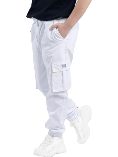 Image of NATUST Boys Cargo Joggers Drawstring Jogging Pants Kids Elastic Waist Trousers 5-14 Years