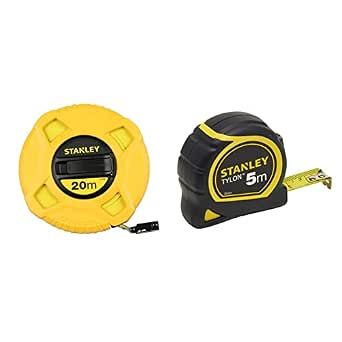 Stanley Tape Measure 20 m x 12.7 mm Fiberglass 40 Strands – Precision Class III – Graduations Every 2 mm – Fluorescent Yellow Plus Readable & Tylon Bi Material 5 m x 19 mm – Anti-Corrosion Tape