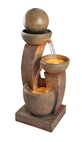 Primrose 109cm 3 Tier Stone Effect Column Friendship Fountain Modern Garden Water Feature with LED Lights - Image 3