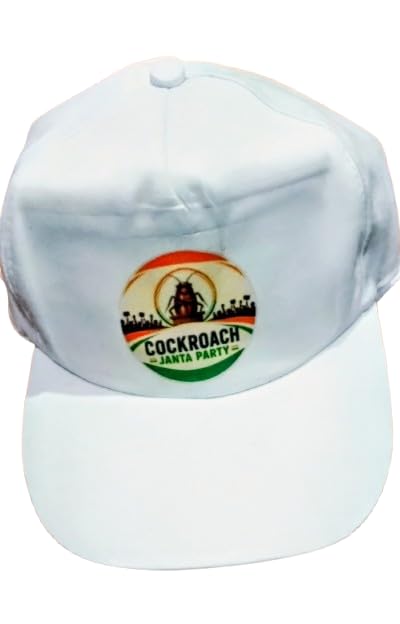Cockroach Janta Party Printed White Cap | Novelty Design, Tricolour Badge, Adjustable Fit, Unisex, Casual Wear-image-29