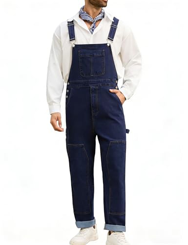 Yuanbang Overalls for Men Work Jumpsuits Painters Coveralls Bibs Overol Para Hombre White Elephant Gifts(Dark Blue S)