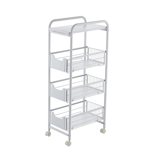 Carrito de almacenamiento delgado con ruedas, carrito de cocina de 4 niveles para espacios pequeños, solución de almacenamiento móvil blanca con ruedas, perfecto para el hogar y la oficina