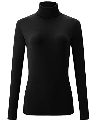 AUHEGN Womens Turtleneck Top Basic Layering Thermal Underwear Black Large