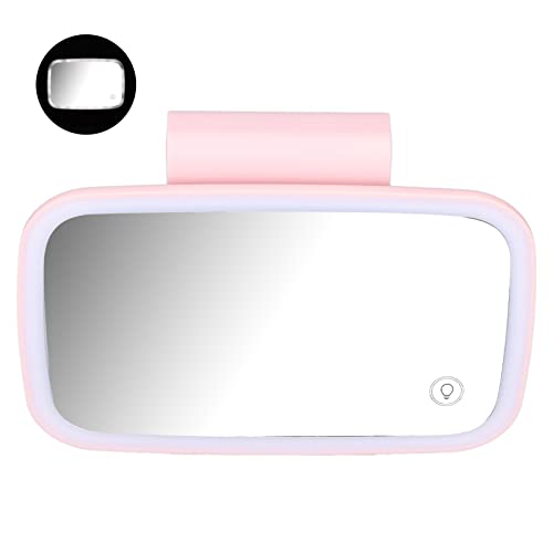 Miroir de maquillage solaire pour voiture avec clip rétractable anti-vibration rose
