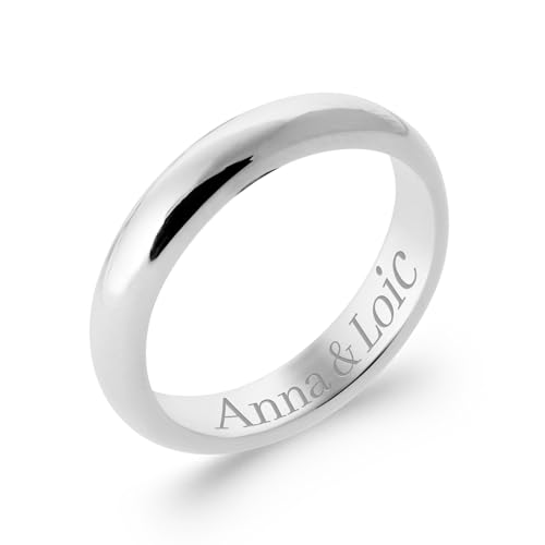 Bague alliance argent 925 rhodié femme homme anneau bombé 3.5mm gravure incluse