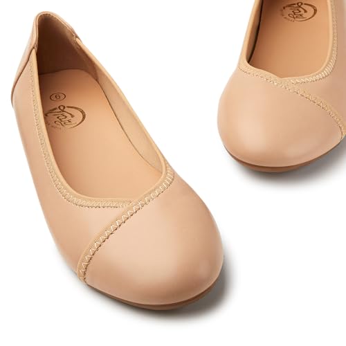 Image of Trary Slingback Flats for Women, Black Dressy Comfortable Round Square Toe Shoes, Work Office Casual Ankle Strap Dress Flats