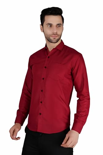 Image of Mens Slim fit Solid Casual Cotton Shirt with Spread Collar and Full Sleeves || Suitable for Office wear