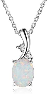 YAZILIND S925 Sterling Silver Oval Opal Pendant Necklace Women Girls Valentines Jewellery