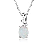 YAZILIND S925 Sterling Silver Oval Opal Pendant Necklace Women Girls Valentines Jewellery