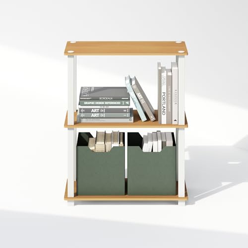 Image of Furinno Turn-S-Tube Book Shelf, 3-Tier Bookshelf, Multipurpose Bookcase with Square Tube, 11.6 x 23.6 x 29.6, for Living Room, Bedroom, Home Office, Beech /White