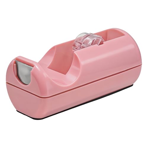 Desktop Office Tape Dispenser, Fits Standard 1-Inch Core Tapes, Weighted Non-Slip Base, Sharp Metal Blade, Smooth Cutting, Heavy Duty Adhesive Roll Holder for Office, School, Home & Business - Pink