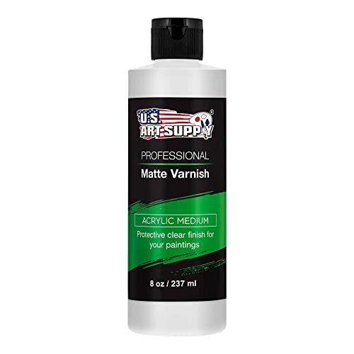 U.S. Art Supply 8 oz Matte Acrylic Varnish for Acrylic Painting, Permanent Clear Protection, Reduces UV & Photography Glare