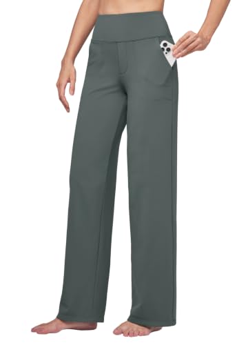 Willit Women's Yoga Pants Wide Leg Dress Work Pants Stretch Casual Pants Slacks with Pockets High Waist 32" Fir Green XS