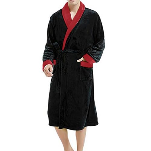Albornoz de manga larga para hombre con forro polar, bata de invierno con bolsillos y cinturón, bata de sauna cálida y suave, pijama grande, bata de casa, traje de casa, ropa de dormir, mono de estar