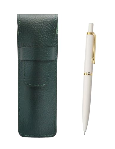 シボ革ペンケースモスグリーン ユーロスタイル真鍮パーツノック式シャープペンセット 白 SASMG-NXS-W