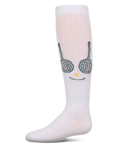 MeMoi Girls Ribbed Stretch Cotton Tennis Smiley Face Knee Sock