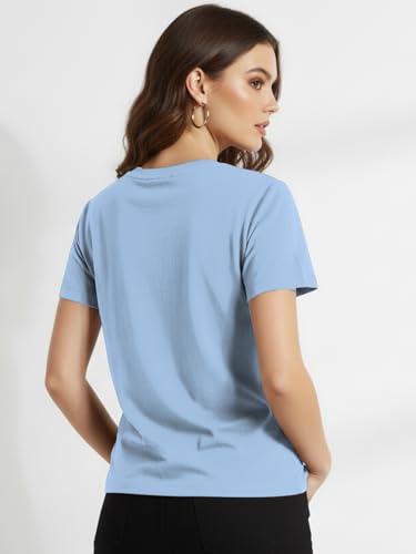 Image of LEOTUDE Women Half Sleeve Loose Fit Cottonblend Multicolour Shirt Colorful Loose Fit Tshirt for Women