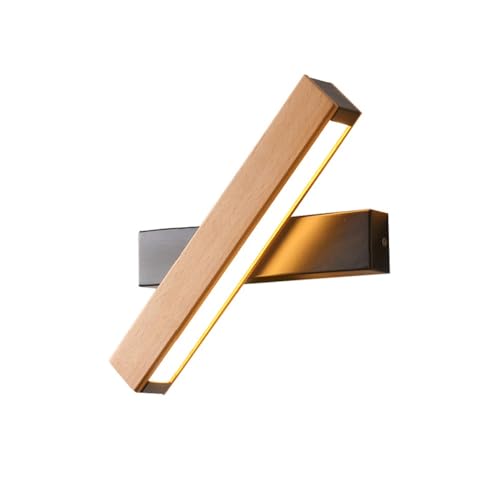 Apliques de Pared Modernos Giratorios Lineales Led con Veta de Madera Natural, Base Negra O Blanca, Lámpara de Pared Ajustable para Dormitorio, Sala de Estar, Estudio, Oficina, Pasillo (Negro, 21 Cm