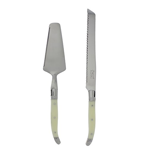 French Home Laguiole 2-Piece Cake Knife And Server Set – Luxurious Stainless Steel Cake Cutter & Server – Cake Cutting Set – Party, Home Dining, Or Wedding Cake Knife And Server Set (Faux Ivory) #TOP1