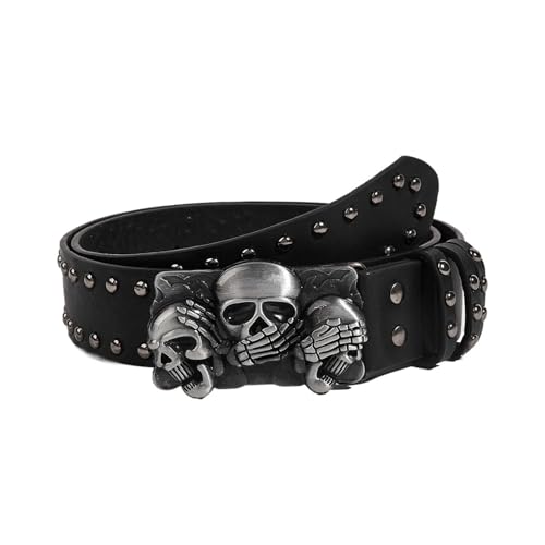 Punk Belt Unisex Fashion Personality Trend All-match Jeans Accessories Black Skull Metal Buckle Pu Girdle Retro Y2k Waistband