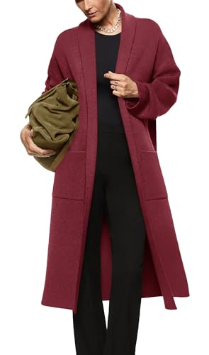 Image of Womens Long Sleeve Maxi Cardigan Open Front Oversized Knitted Sweater Coat Casual Lapel Warm Overcoat with Pockets