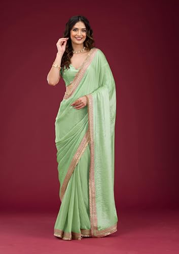 Image of Women's And Girl's Heavy Sequins Work Georgette Saree with Blouse (Wedding-Sequins-Party-Saree)