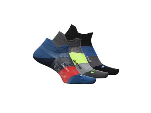 Image of Feetures, Unisex, Elite Ultra Light No Show Tab 3-Pair Pack, Tech Blue /Midnight Neon /Atmospheric Blue, Large (US Men's Shoe 9-12, Women's Shoe 10-13)