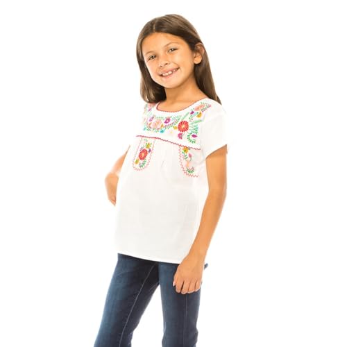 Traditional Puebla Mexican Youth Girl Embroidered Blouse size 4-144