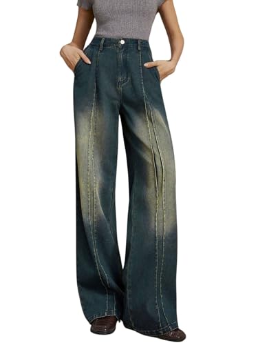 GRECIILOOKS Women High Rise High Waist Jeans Wide Leg Straight Fi...