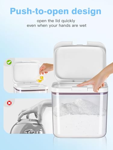 LivLab Mker Laundry detergent dispenser with One-Press Lid,for laundry room organization,Clear PET laundry powder container with Measuring Cup,laundry pods container 4.5L/10Lbs/160oz(220 Pods)