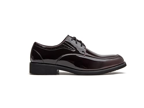 Men's Patent Leather Oxford Dress Shoes, Classic Lace-up Derby, Wine Red,Blackish Green2