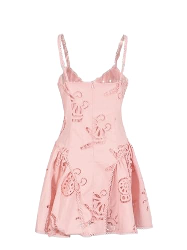 Vestido de mujer con cuello cuadrado sin mangas bordado plisado mini vestido elegante, Pnnrk, M
