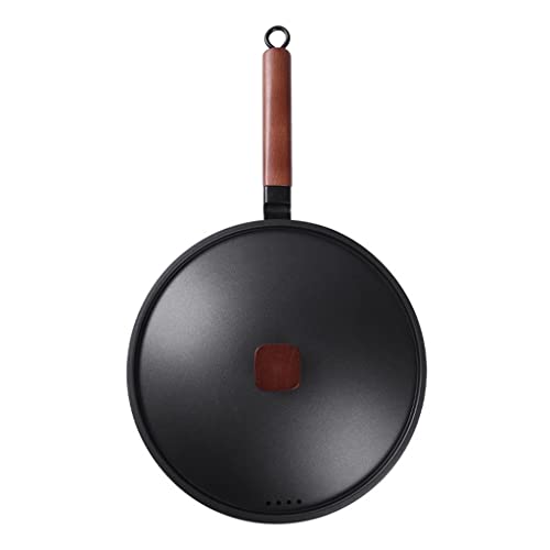 Wok de hierro fundido con mango de madera y tapa