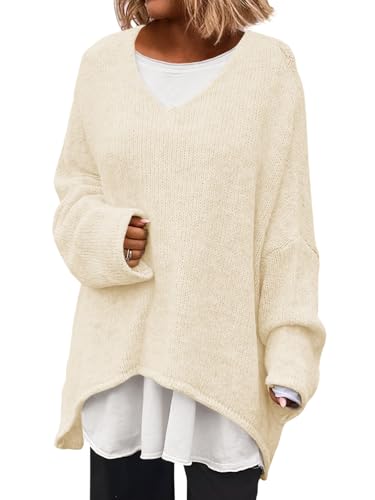 Saodimallsu Womens Oversized V Neck Knit Sweater