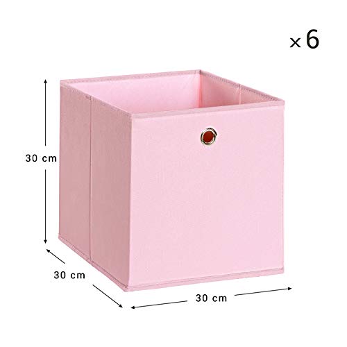 SONGMICS Aufbewahrungsboxen, 6er Set, Faltbare Stoffboxen, Faltboxen Aus Vliesstoff, Würfel, Aufbewahrungskörbe, Für Spielzeug Und Kleidung, Rosa RFB02PK-3