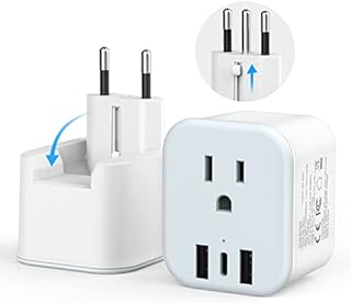European Travel Plug Adapter Foldable International Power Plug Adapter with USB-C, Type C/L 2 in 1 Plug Adaptor Converter for US to Most of Europe EU Spain Italy France Germany