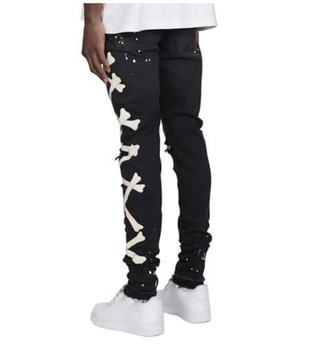 Jeans Pants Trousers Denim Ripped Print Elastic Tight Personality Street Trendy Casual Commuting for Men4