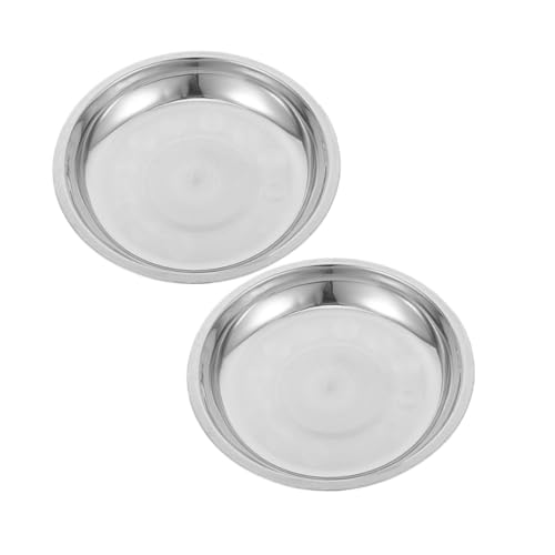 KAILIKETIY 2個 ステンレス製浅型ペット用フードボウル 猫と小型犬向け 食事と水用 シンプル設計で清掃簡単 複ペット対応 安定感あるメタル浅