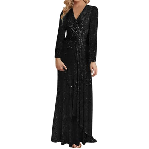Robe de soirée à paillettes à manches longues élégante et unie pour femme