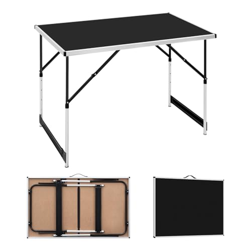 WOLTU Mesa de Camping Plegable de Jardín de Trabajo de Balcón Altura Regulable Aluminio Acero MDF Negro