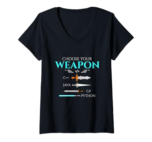 Womens Choose Your Programming Weapon Funny Computer Coding V-Neck T-Shirt