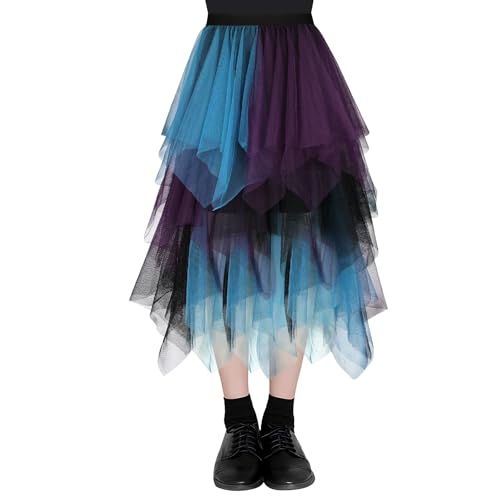 AUYAO Damen Tüllrock Klassisch Lang Ballett Tuturock Unregelmäßige Tütü Tutu Rock Damen Mesh Nähte Tutu Röcke Elastische Tüll Rock High...