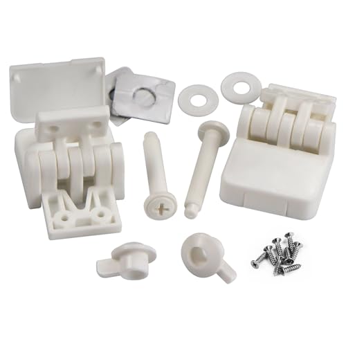 Meaferks Toilet Seat Hinges Replacement Parts &ndash; White Plastic Hinge Set with Screws, Connectors...