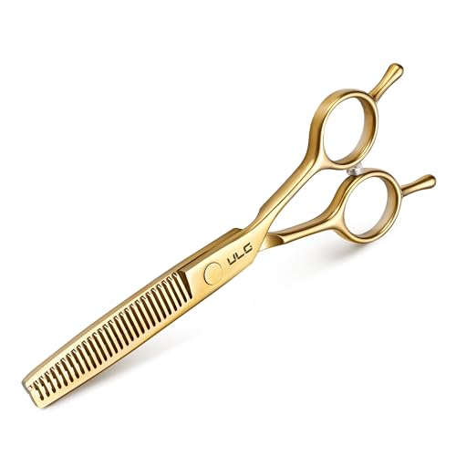 ULG Professional Texturizing & Thinning Shears - 6.5 Hair Cutting Scissors Ultra Sharp Japanese Stainless Steel Ambidextrous Ergonomic Handle for Barbers Stylists Salon & Home Use Gold